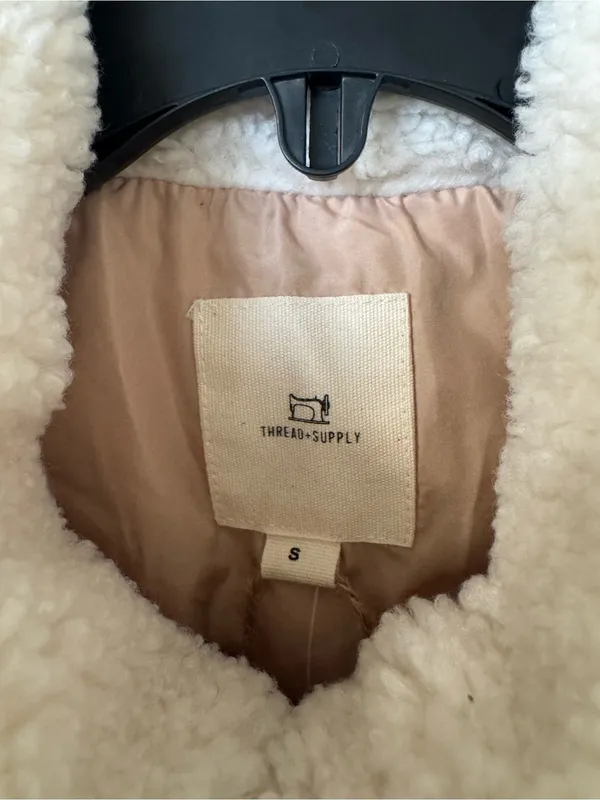 Thread & Supply Sherpa Trim Cropped Vest NWT Size S Tan - Image 6