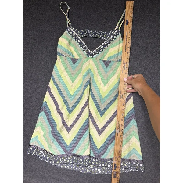 Free People Chevron Turquoise Yellow Slip Sundress Boho M - Image 3