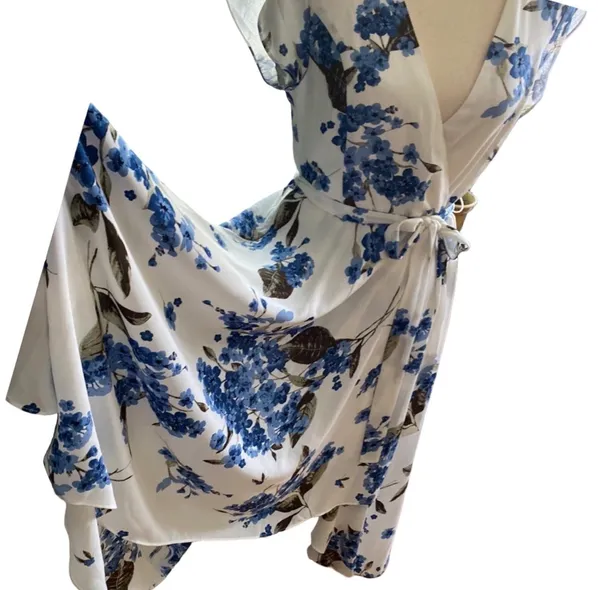Lulus French Countryside White Floral Print High-low Dress White & Bl - Image 4