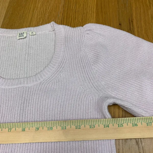 GAP Women Lilac Purple‎ Cotton Ribbed Puff Sleeve Scoop Neck Sweater Size XS - Image 2