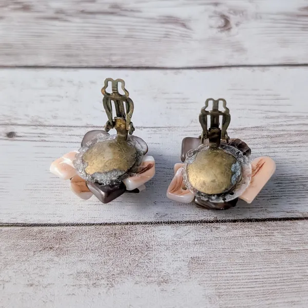 Vintage Clip On Earrings Large Cream & Brown Tones - Image 6