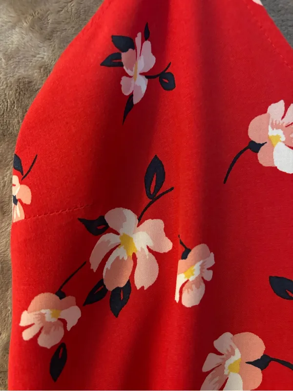 Old Navy Women’s Red Floral Midi Slip Dress with Crisscross Straps Size S - Image 5