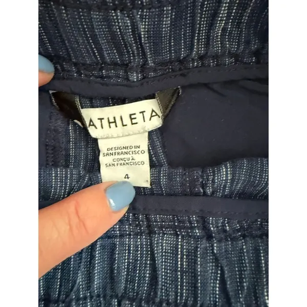 Athleta Cabo 100% Linen Drawstring Textured 4" Shorts Size: 4 Blue - Image 8