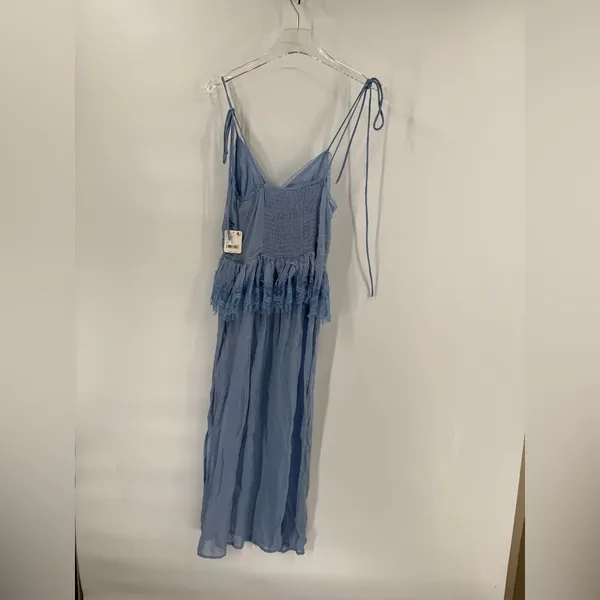 Free People‎ Kiki Peplum Sheer Ruffed Lace Trims MIDI Slip Dress xs - Image 3