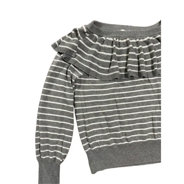 Joie‎ gray white striped ruffle sweater sz small - Image 9