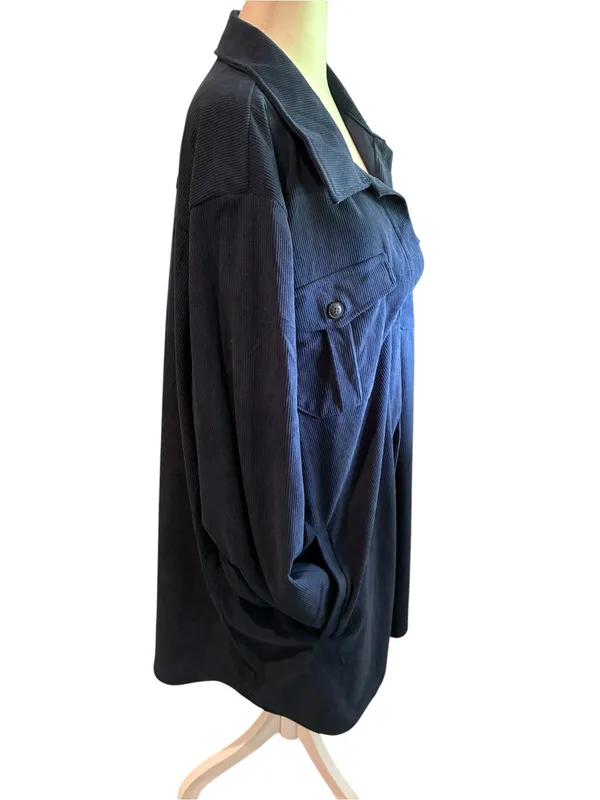 Eytino Women's Plus Size Long Sleeve Button Down Navy Blue Corduroy Jacket NEW - Image 2