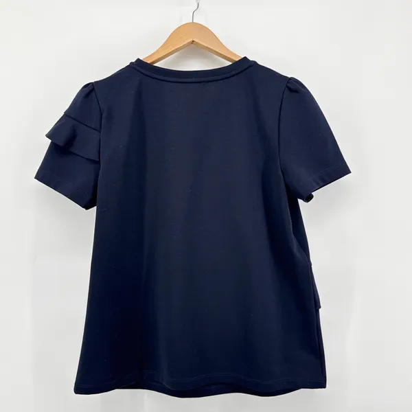 Ann Taylor Navy Blue Ruffle Accent Short‎ Sleeve Blouse Top Womens Size Medium - Image 5