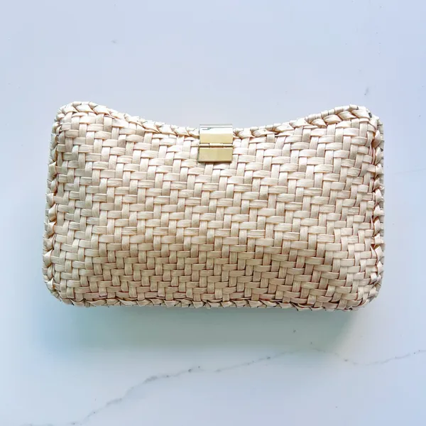Cream clutch with strap woven chain White - Image 3