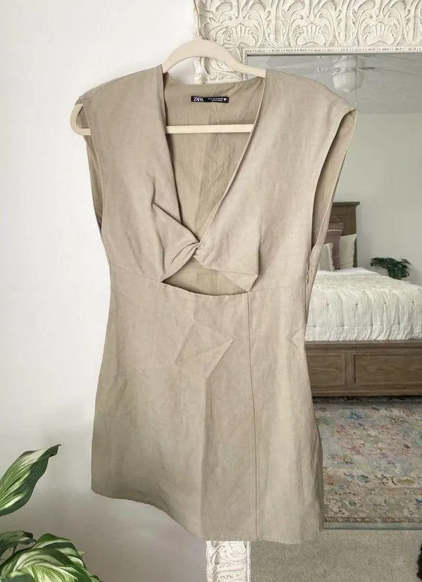 ZARA Linen Blend Cutout Mini Dress - Image 2