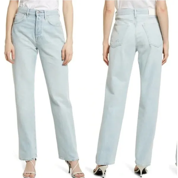 7 For All‎ Mankind Easy Straight Button Fly Light Wash Blue Jeans Womens Size 25 - Image 3