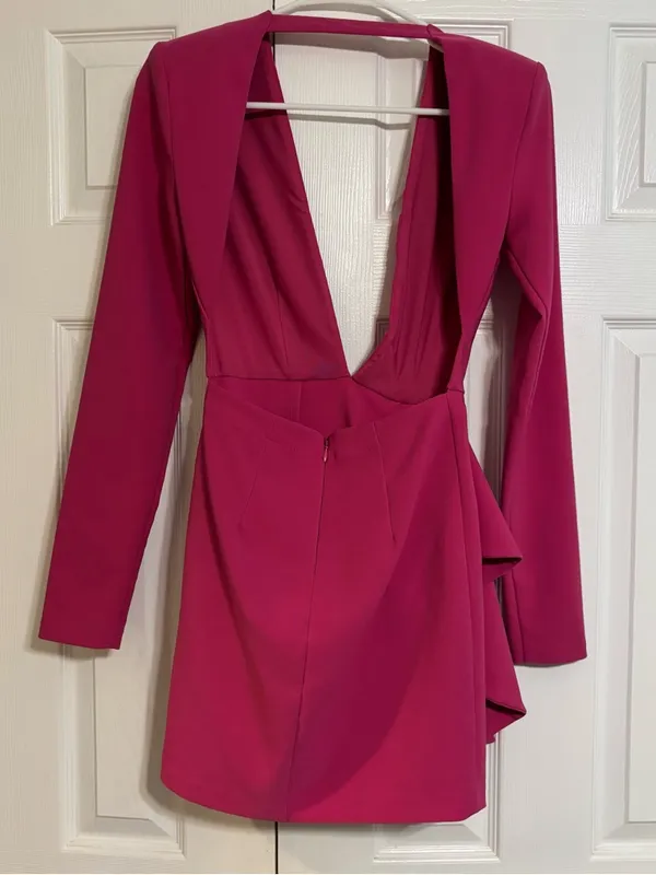 Michael Costello Fena Mini Dress in Fuchsia - Image 3