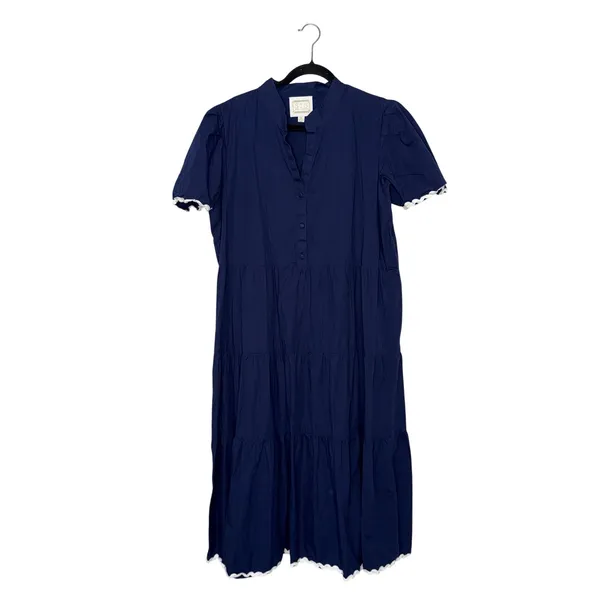 Sail to Sable Tiered Midi Dress Women XXL Navy Blue Excellent Ric Rac Trim - Image 3