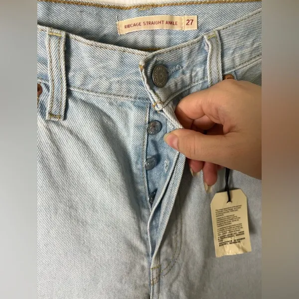 Ribcage High Rise Distressed Straight Ankle Blue Jeans Ojai Shore 27 - Image 6