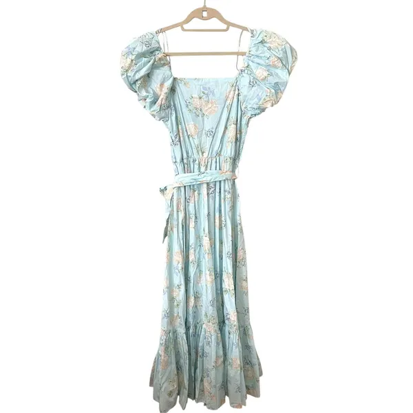 LOVESHACKFANCY X TARGET Floral Puff Sleeve Midi Dress Blue Sz 0‎ - Image 4
