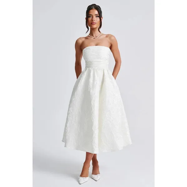 NWT Babyboo Saoirse Ivory Floral Jacquard Strapless Fit & Flare Midi Dress Sz S - Image 5