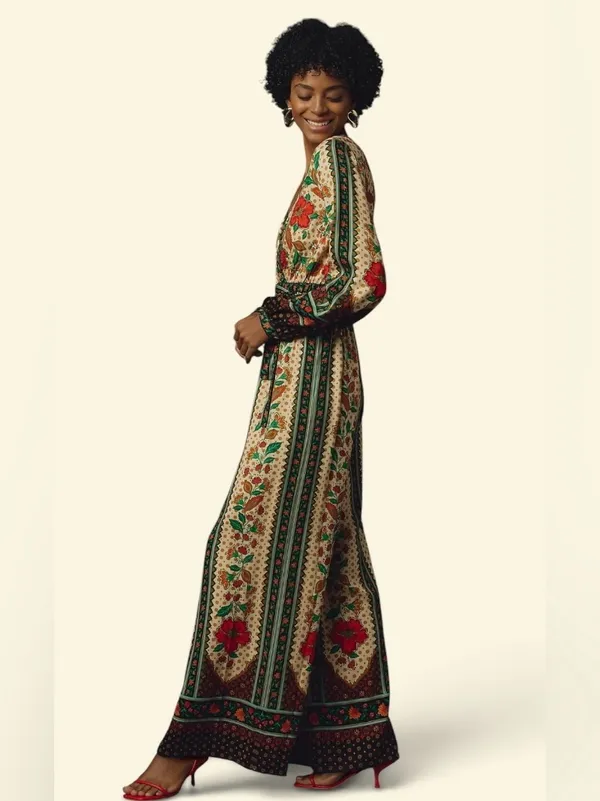 Farm Rio x New Anthropologie Cotton Boho Floral Jumpsuit Long Sleeve S-S - Image 2