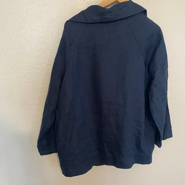 100% Linen Blazer Jacket Womens Sz Large XL Navy Blue Coastal Lagenlook Chic - Image 3