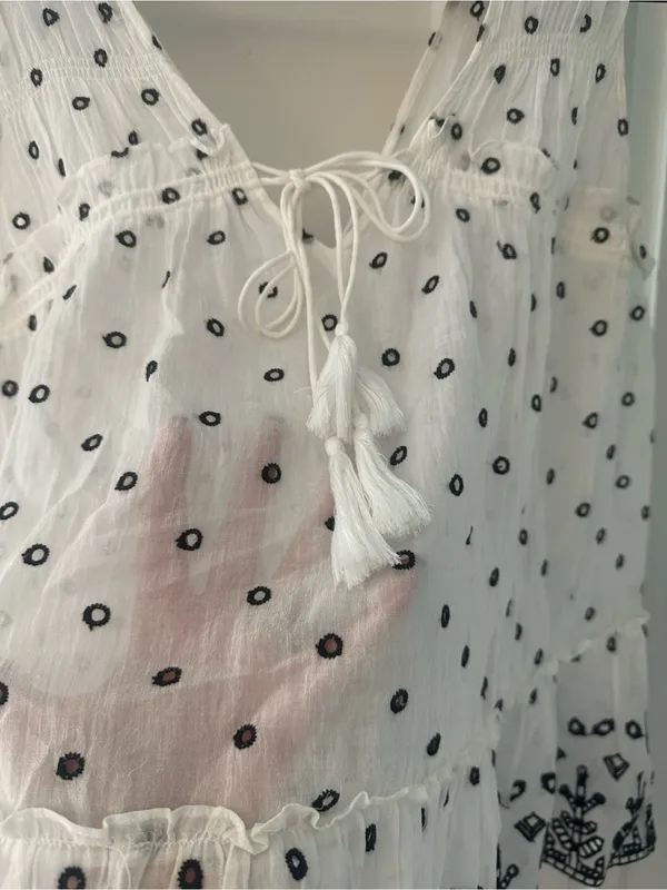 Derek Lam Crosby babydoll top eyelet white navy tie soft and pretty size 10 - Image 4