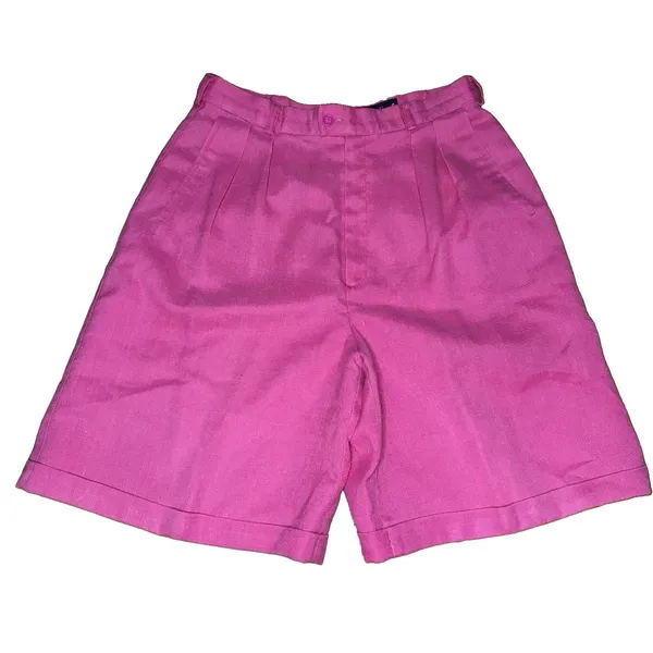 Vintage Giorgio Sant'Angelo Linen Blend Shorts Women's 12 Pink Pleated High Rise - Image 2