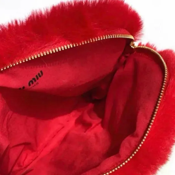 Miu Miu Faux Fur Cosmetics Pouch - Red - Image 4