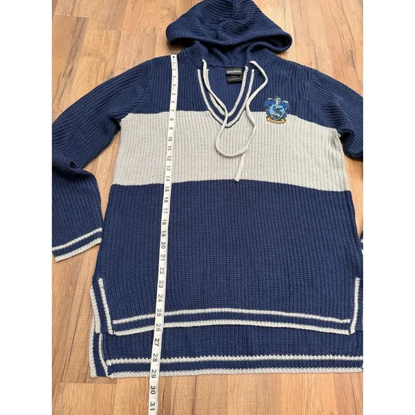Harry Potter Ravenclaw Women's L Knit Hooded Sweater High Low Hem Crest - Image 9