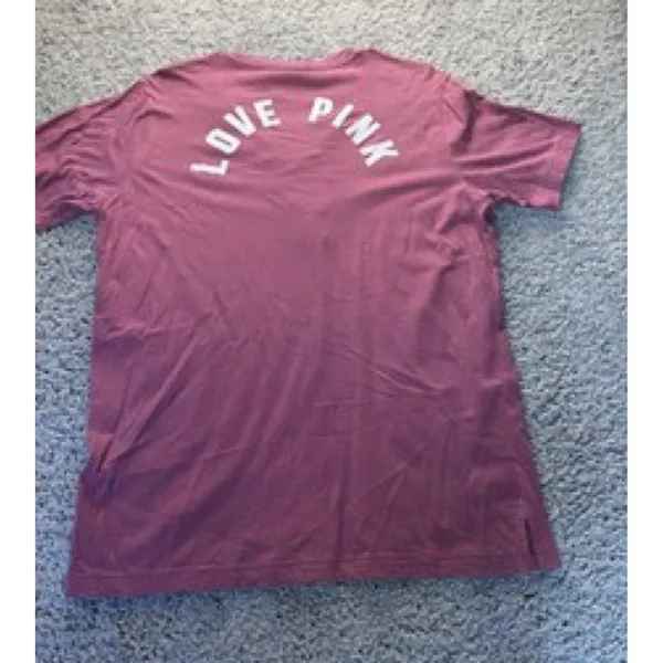 Victoria's Secret PINK Lace Up Tee Maroon Purple Dog Logo Shirt L - Image 3