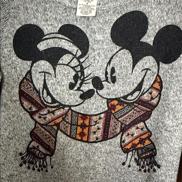 Disney Gray Crewneck Sweatshirt with Mickey & Minnie Scarf Graphic - Image 4