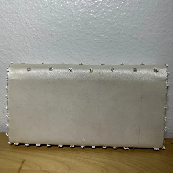 Vintage Jay Dee Clutch 80s Hand Made Beaded Embellished Flowers Zip Pocket Ivory - Image 2