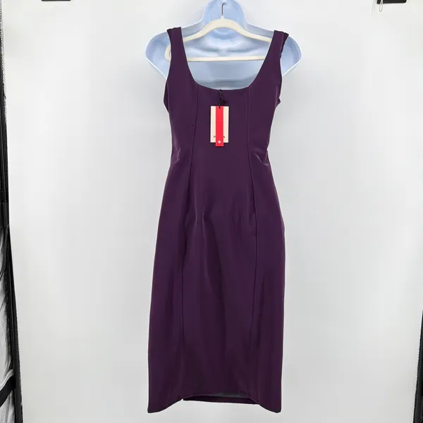 Popilush NWT Built In Shapewear Faux Leather Midi Dress S Plum Purple Bodycon - Image 10