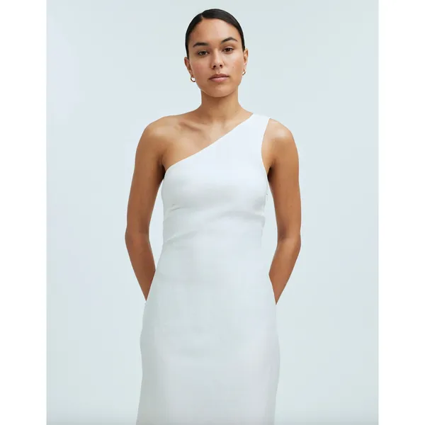 Madewell One Shoulder Midi Dress Linen Blend Lighthouse Minimalist US 00 NWT - Image 2