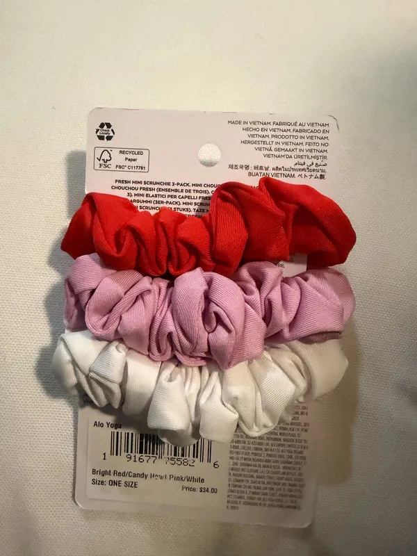 Alo Fresh Mini Scrunchies 3-Pack Red, Pink & White NWT - Image 2