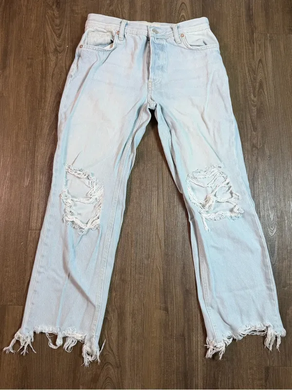 Free People We The Free Free People Distressed Wide Leg Jeans Light Wash Size 25 - Image 3