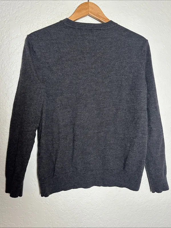 Banana Republic 100% Merino Wool Grey Crew Neck Sweater Baruffa Extra Fine Large - Image 6