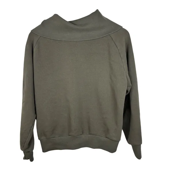 Athleta Sweatshirt XS Retro Plush Quarter Zip Olive Green Oversized Collar - Image 6