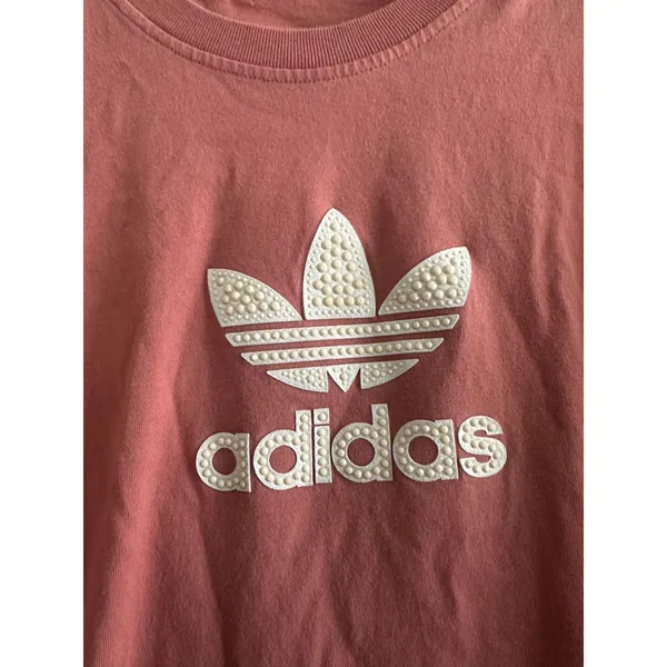 Adidas Originals Studded Pearl Trefoil Logo Graphic Tee - Dusty Rose / Pink (M) - Image 2