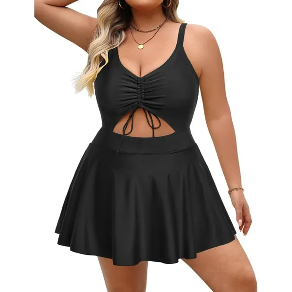 Plus Size Swim Dress One Piece Swimsuit Black Cut-out Bathing Suit X-LARGE - Image 6
