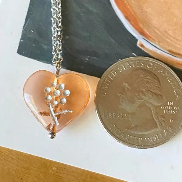 Handmade quality Czech glass heart flower unique fairy romance cottage chic style necklace💐🩷 - Image 7