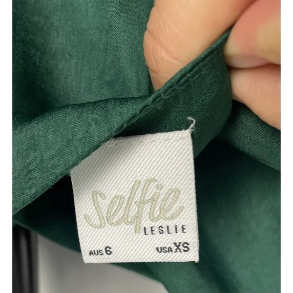 Selfie Leslie Forest Green Ava Cowl Neck Satin Drawstring Midi Dress Size XS‎ - Image 11
