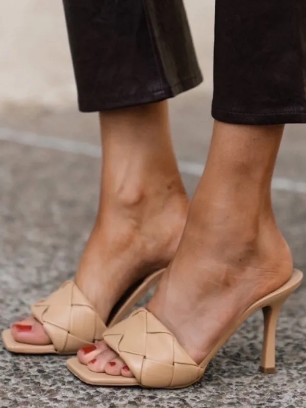 Like New Vince Camuto Leather Brelanie Woven Heeled Sandals Tan Size 5.5 - Image 2
