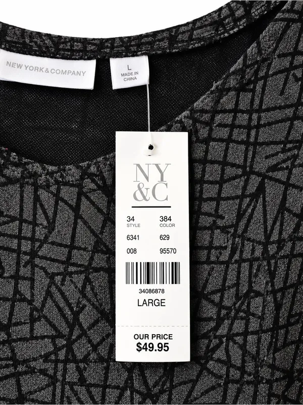 New York & Company NWT Gray Black Abstract Print Dress Size L - Image 5