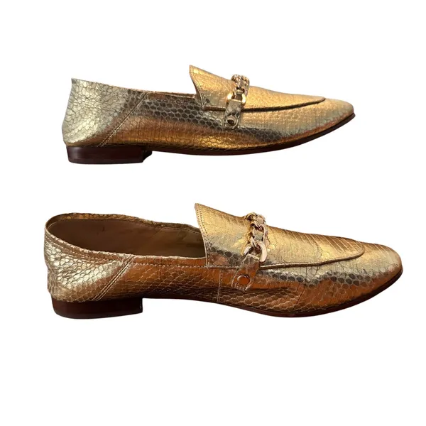 Karl Lagerfeld Paris Elsa Gold Metallic Snakeskin Chain Loafers Womans 9M - Image 7