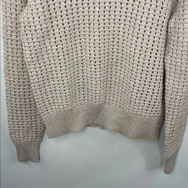 GAP Women's Light Tan open Knit Sweater with shimmery thread size small - Image 3