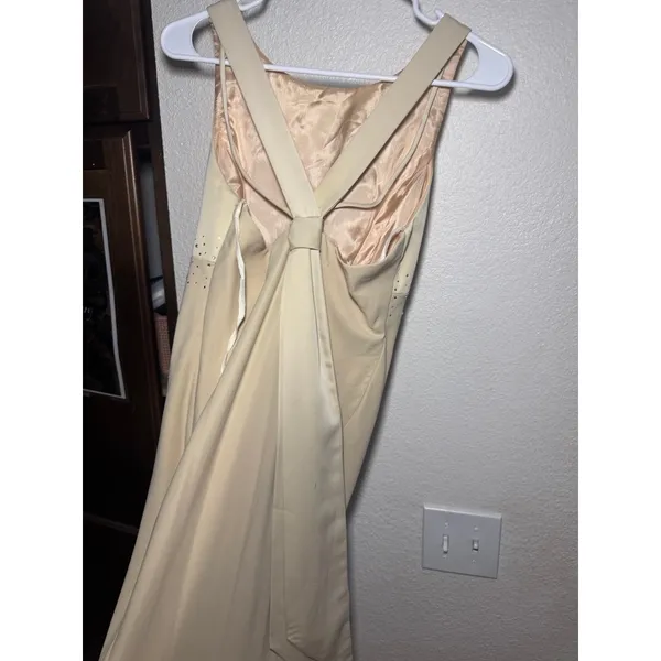 FLAWED‎ Ivory Rhinestone Empire Waist Maxi Gown Dress Size 7/8 Creamy Sleeveless - Image 8