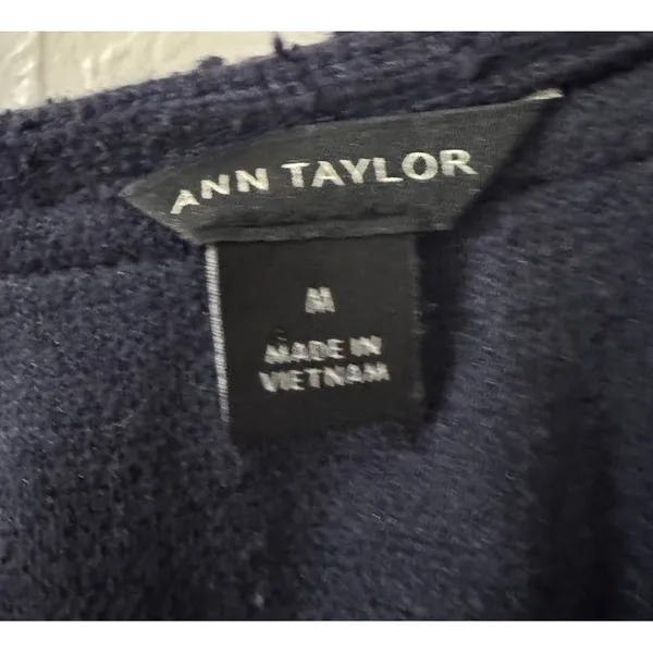 Chic Ann Taylor Loft Sweater Knit Top Womens M Navy Blue Tweed‎ With Silver Trim - Image 2