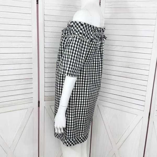 Vineyard Vines Gingham Check Off The Shoulder Shift‎ Mini Dress Black White XS - Image 2