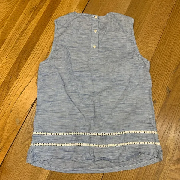 Banana Republic Blue White Striped Cotton Linen Sleeveless Top XS Eyelet‎ Trim - Image 4