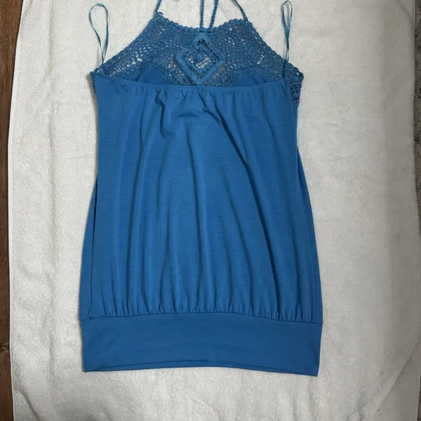 Wet Seal Crochet Halter Top Blue Beaded Boho Y2K Festival Tank Coquette Large - Image 8