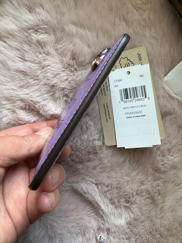Coach Wavy Card Case Purple Croc Embossed Coachtopia Leather Slim CT386 - Image 4