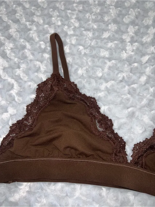 SKIMS Fits Everybody Lace Trim Triangle Bralette in Cocoa Brown. Size XL - Image 5