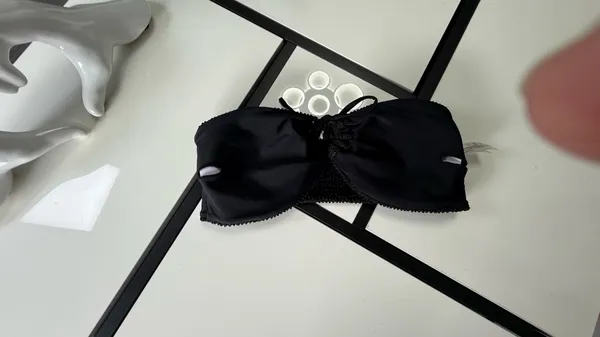 Zaful Black Smocked Bandeau Bikini TOP ONLY - Size Small - Image 5
